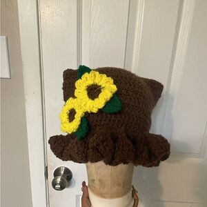 Brown Crochet Sunflower hat